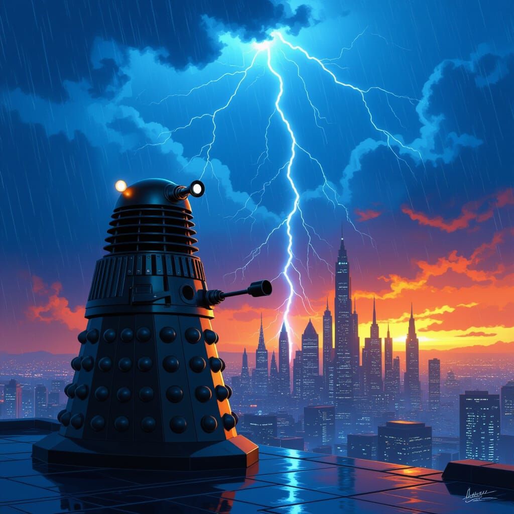 Menacing Dalek Guards Futuristic City