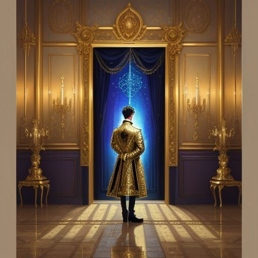 Surreal Prince at Mystical Door in Oil Painting