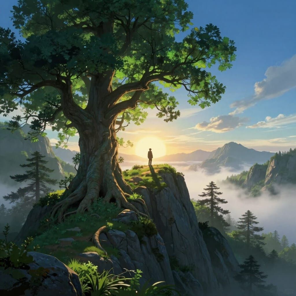 Majestic Mountain Peak at Sunrise in Fantasy Art Style