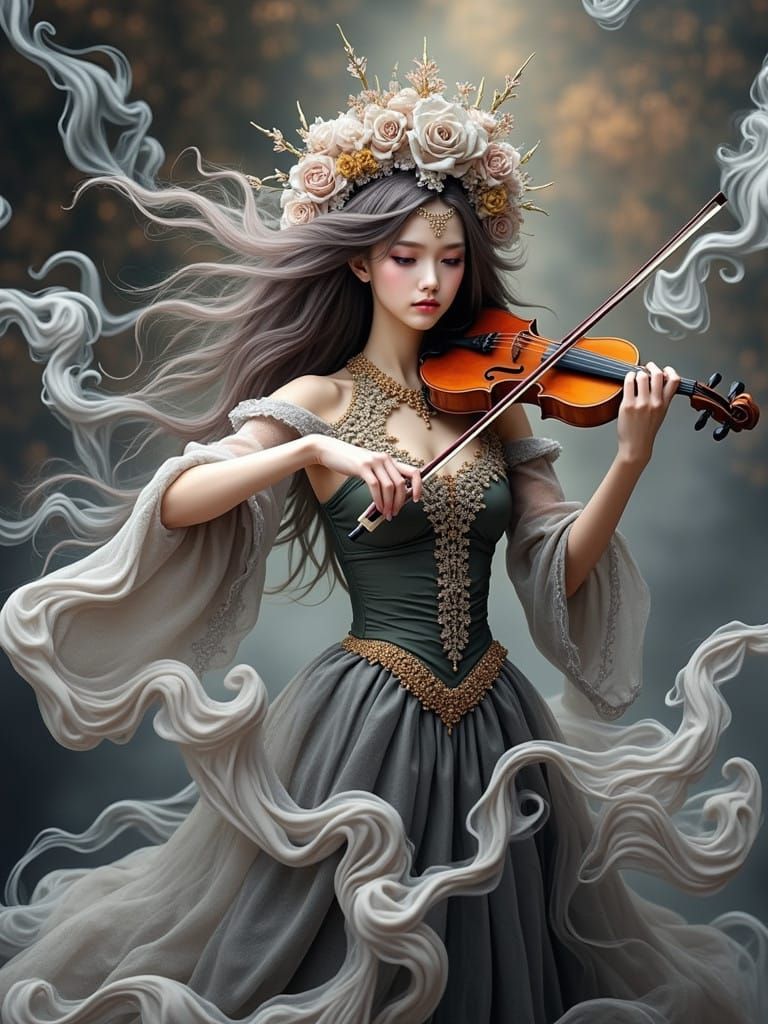 Surreal Smoke Goddess Plays Enchanting Violin