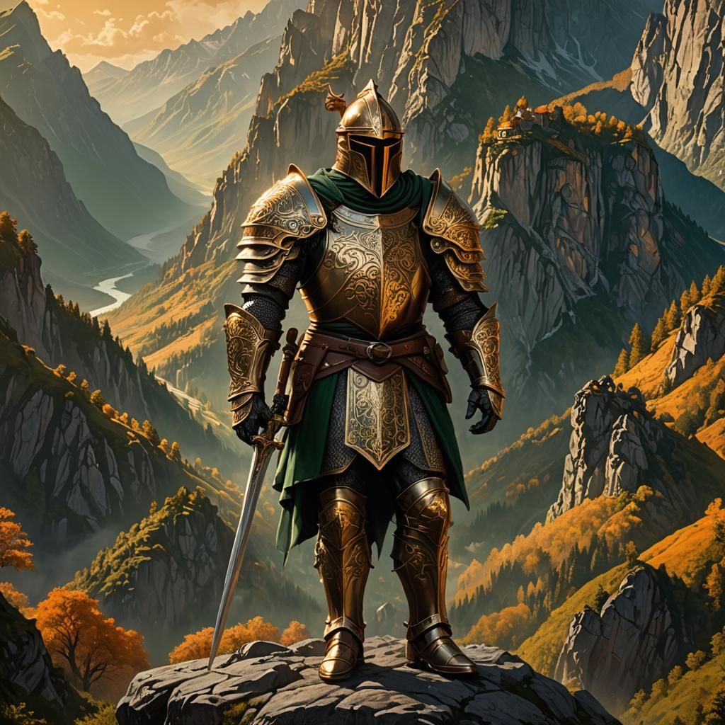 Noble Knight in Bronze Armor, Fantasy Concept Art