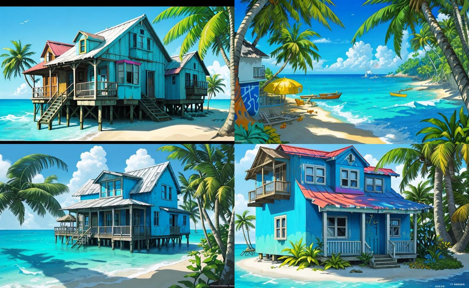 Tropical Island House with Beach Art