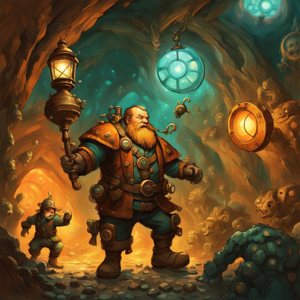 Steampunk Dwarf vs Monsters in Clockwork Cavern