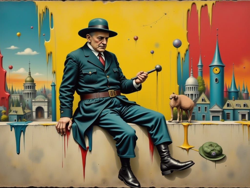 Old Adenauer Surrealist Dreamscape in Oil