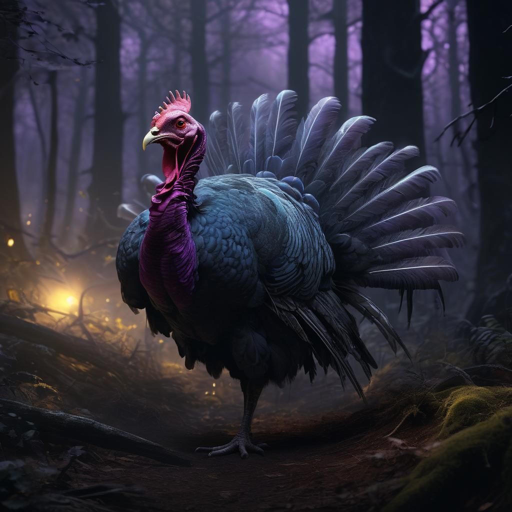 Ethereal Turkey in Dark Fantasy Forest