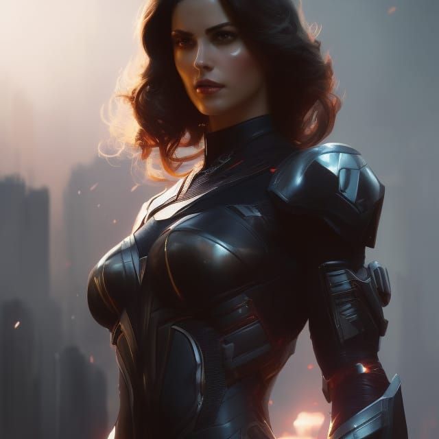 Brunette Superheroine in Dark Sci-Fi Concept Art