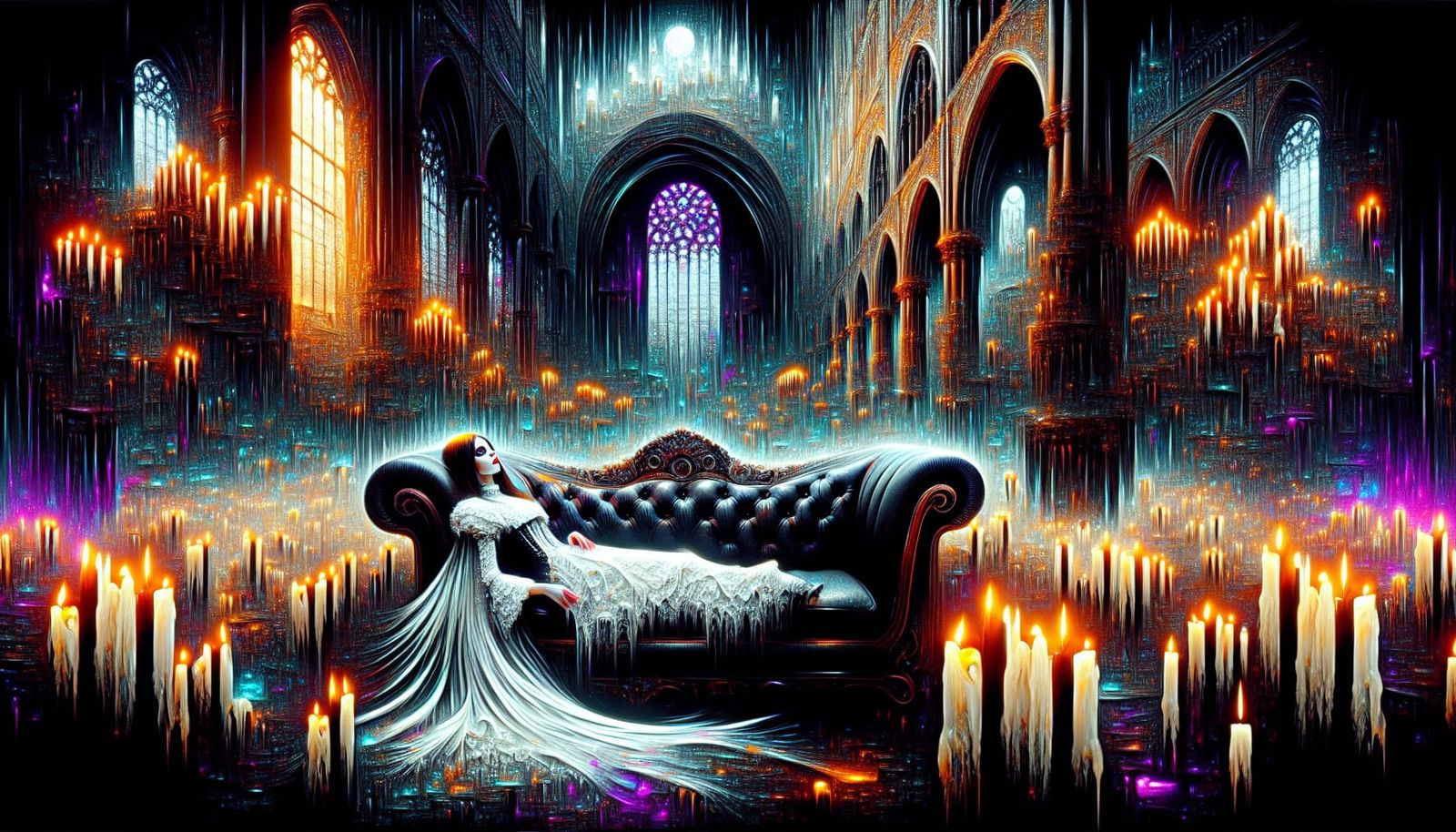 A female gothic vampire lying a lying on a luxurious gothic ...