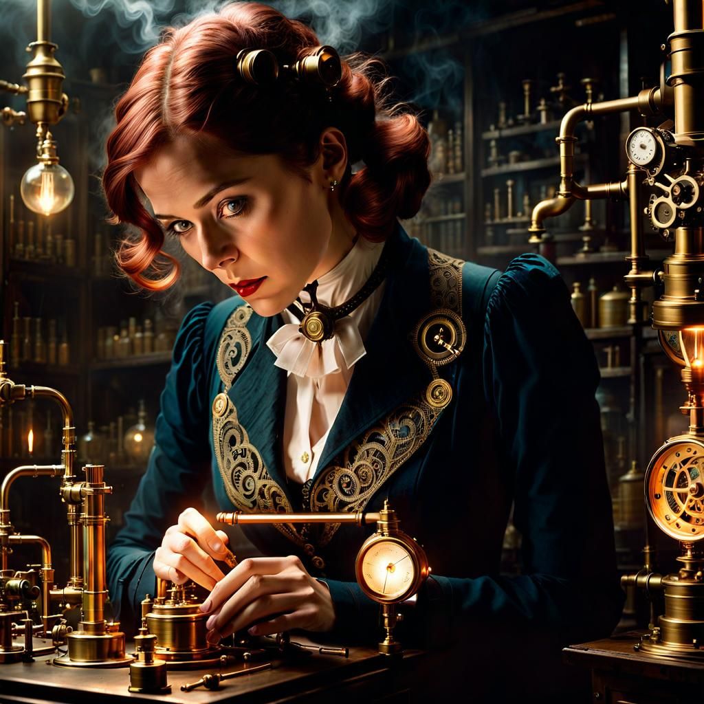 Steampunk Detective Shirley Holmes and Clockwork Mechanism