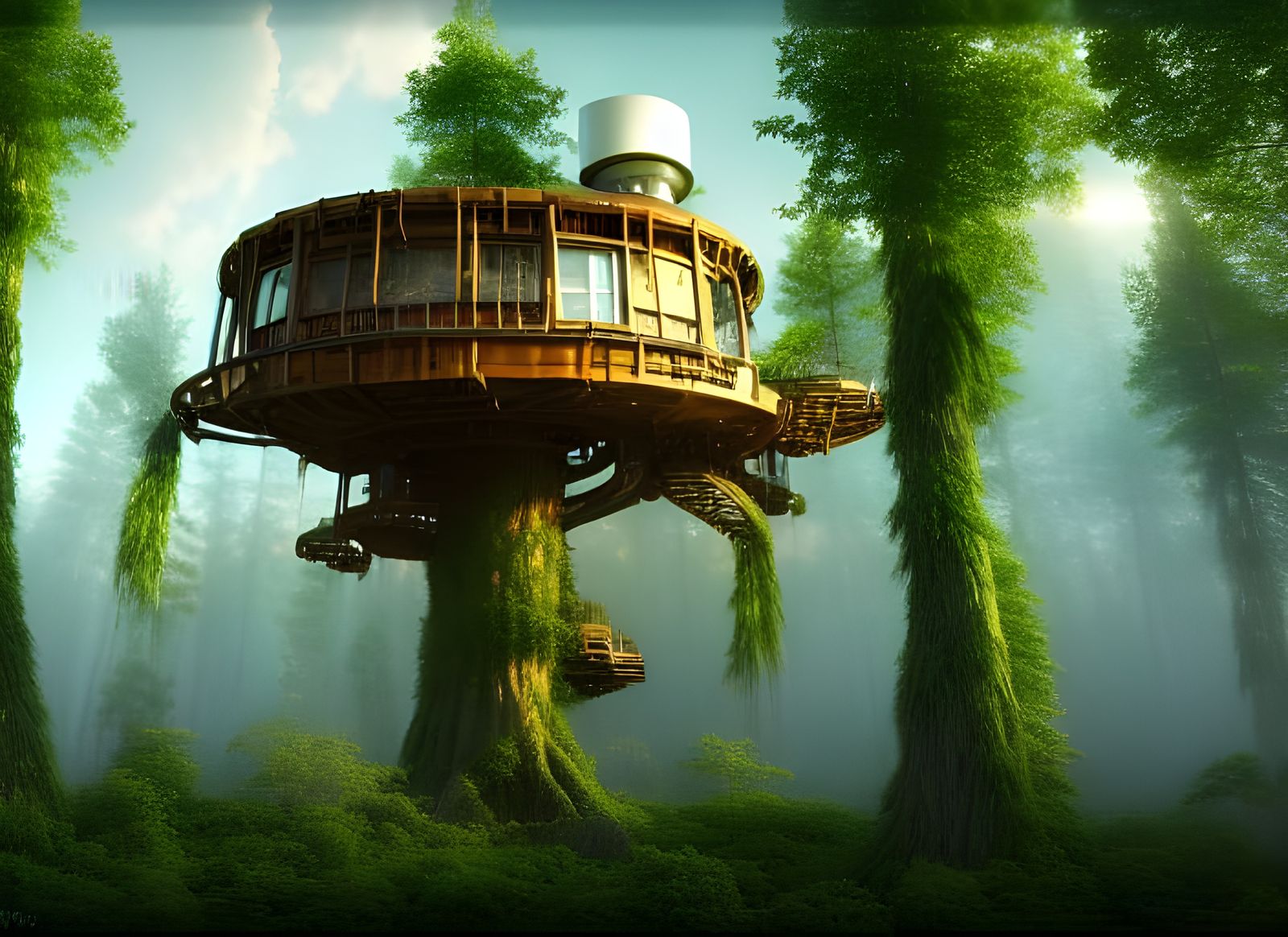 Futuristic Biodiesel Punk Treehouse Concept Art