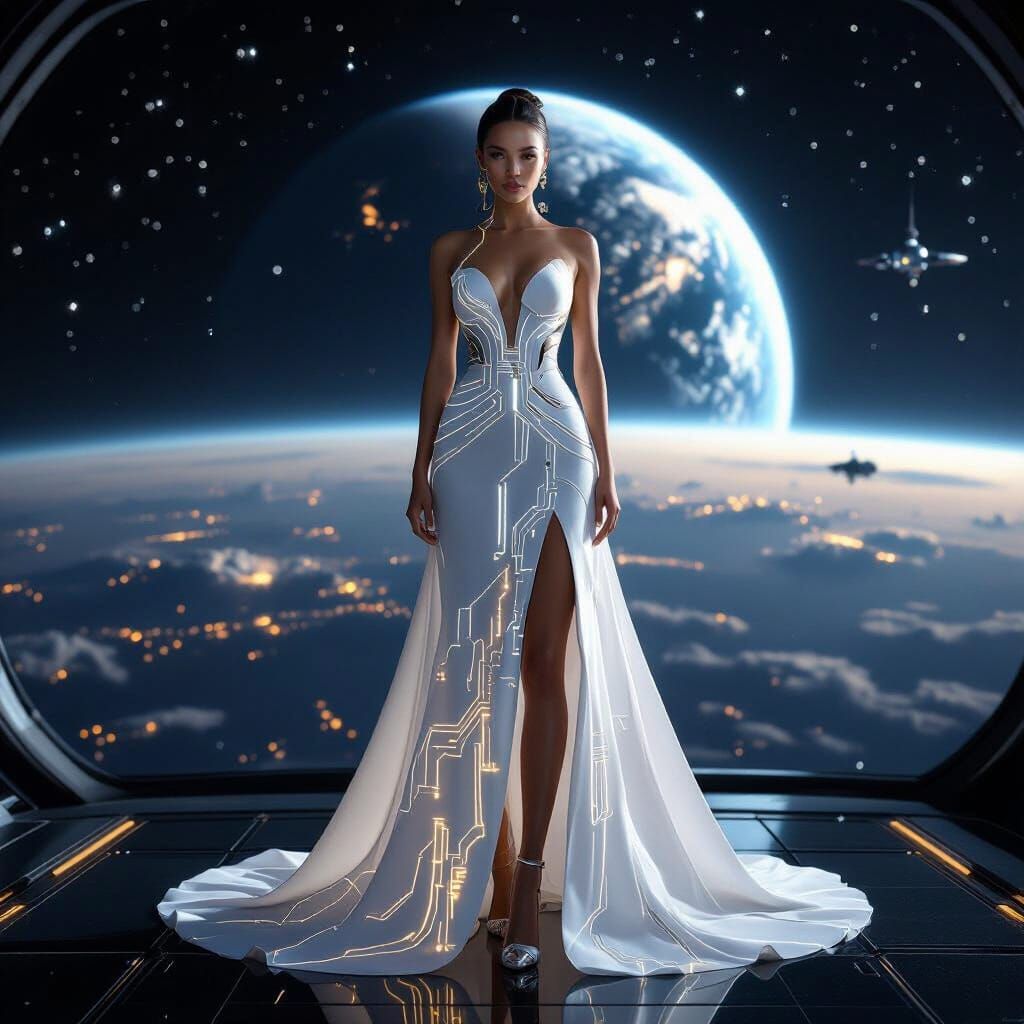 Futuristic Woman Portrait in Space