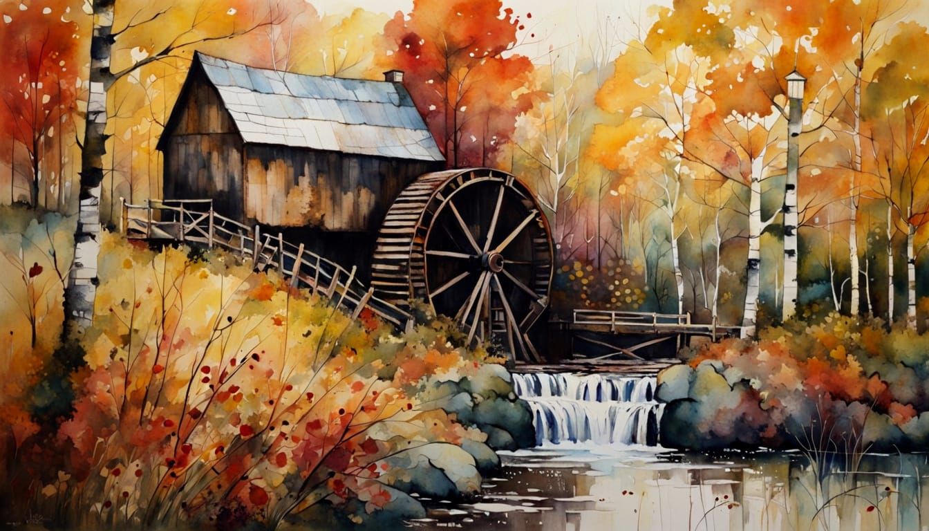 Waterwheel in Vibrant Autumn Colors