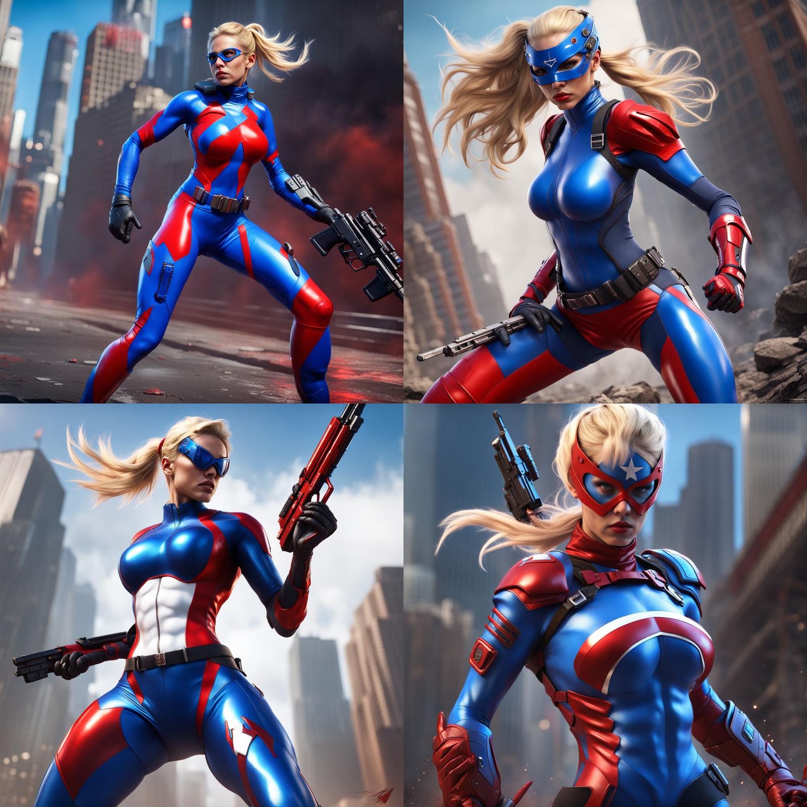 Superheroine Liberta Runs from Monsters: Detailed Matte Pain...