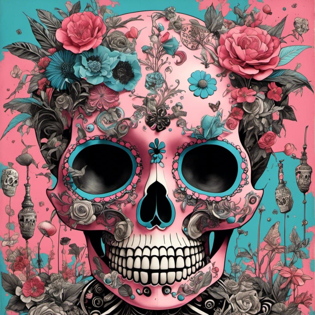 Stylized Calavera Cartoon in Retro Candy Art Style