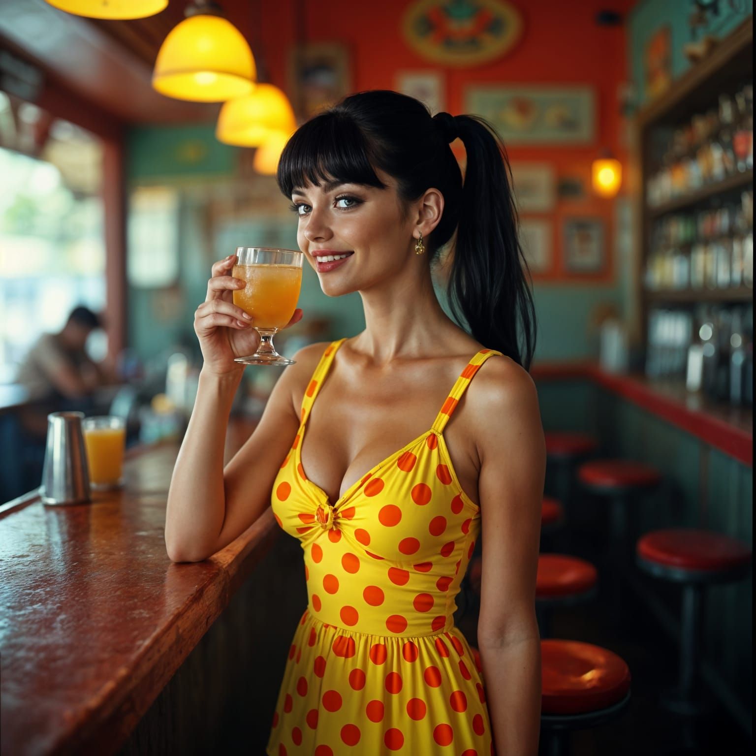 Italian Woman Sipping Cocktail in Hyperrealistic Style