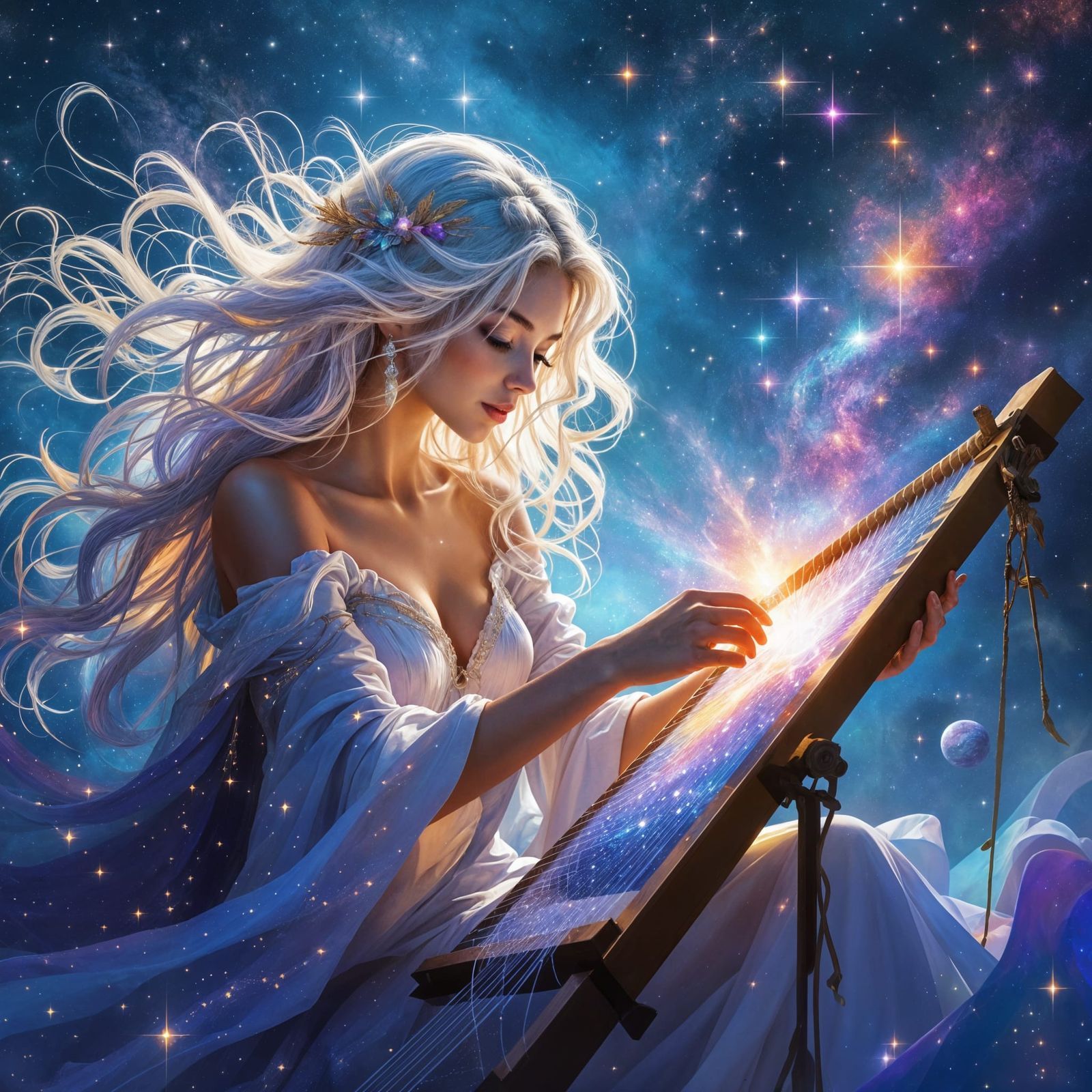 Celestial Weaver Creating Galaxy in Neo-Impressionistic Styl...