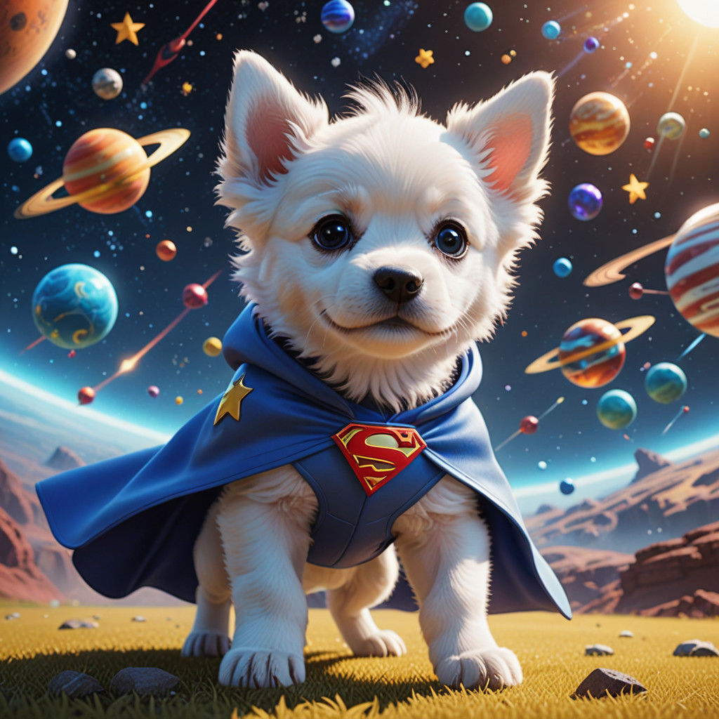 Pixar-Inspired Puppy Soars Through Space as Superhero