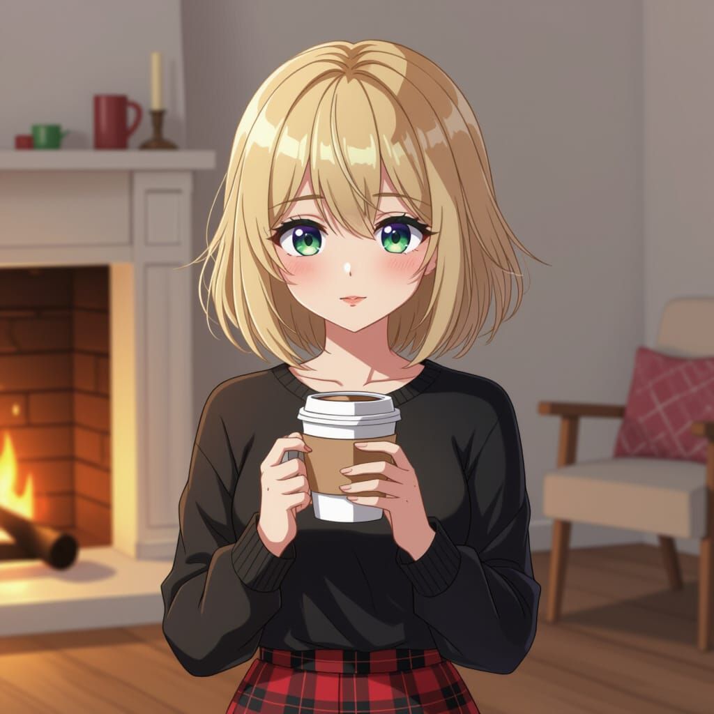 Emo Anime Girl in Mystical Minimalist Room