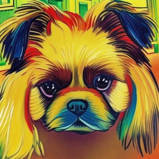 Pekingese Dog Painting in Van Gogh Style