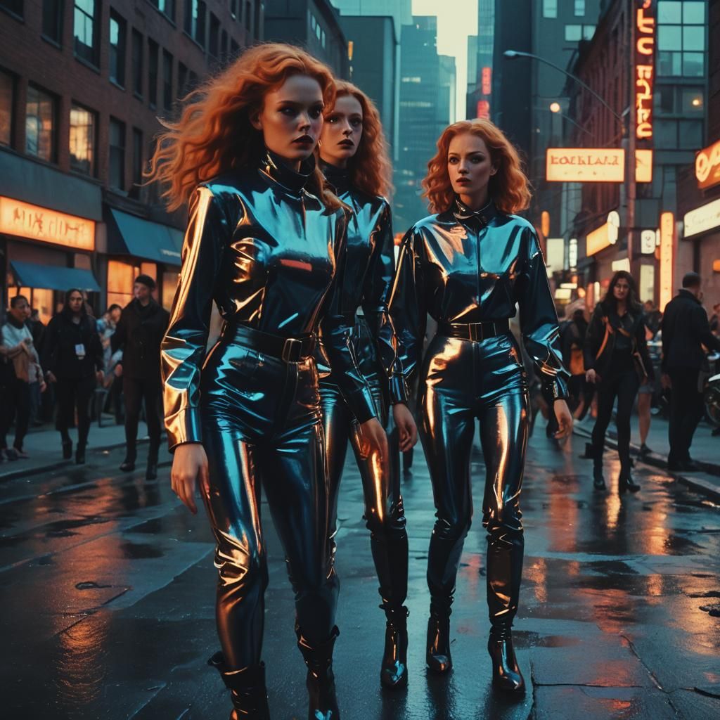 Film Noir Cityscape with Latex Fashion