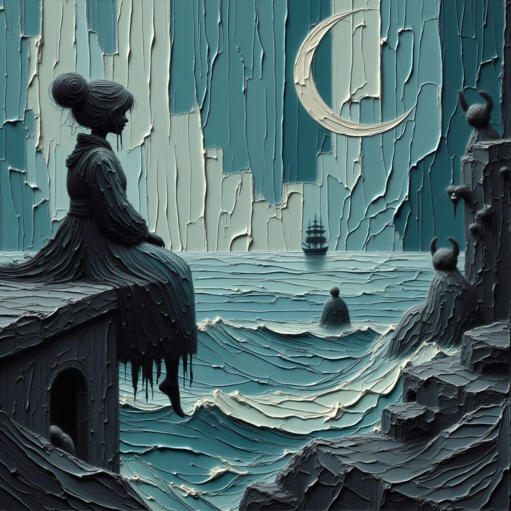 Gothic Witch Overlooks Turbulent Sea