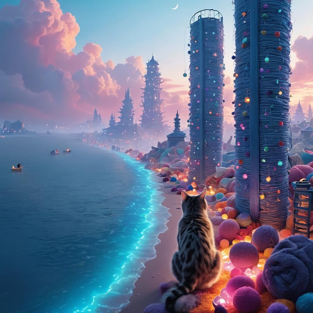 Cat Surrounded by Toys in Fantastical Oil Painting