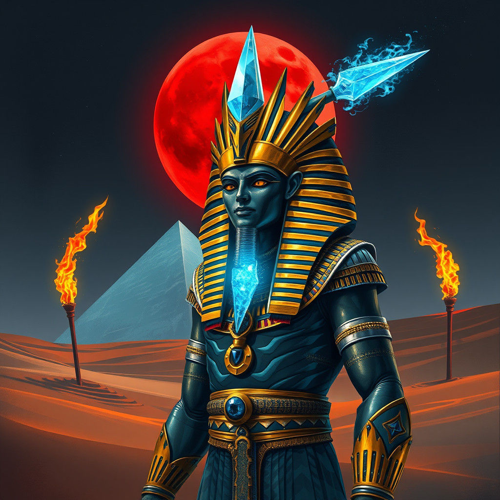 Amon Ra in Biocyber Style with Crystalline Spear