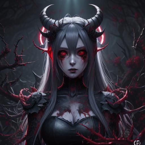Demonic Anime Girl with Thorns and Halo