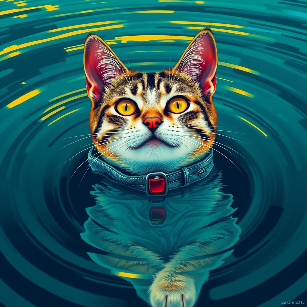 Vibrant Pop Art Cat Submerged in Water