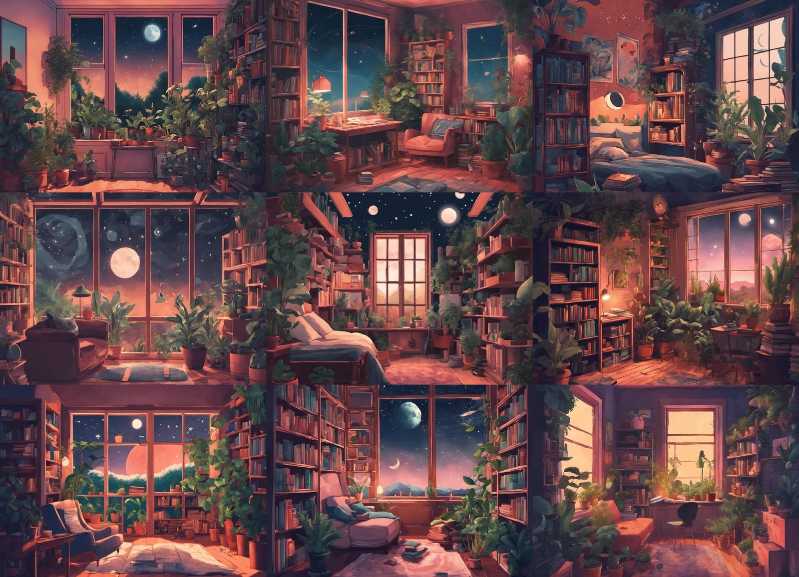 Lofi Room with Night Sky in Maximalist Style