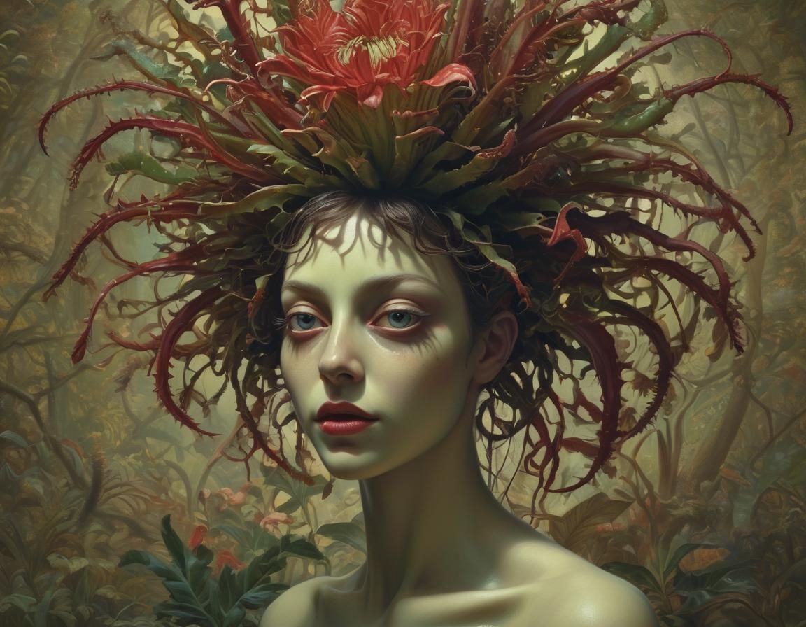 Eerie Liminal Landscape with Alien Flytrap Flower