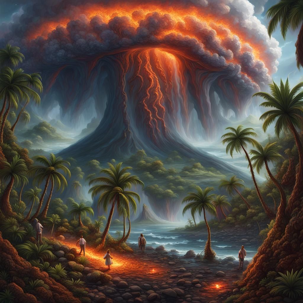 Tempestuous Volcanic Island with Aliens Harvesting Energy