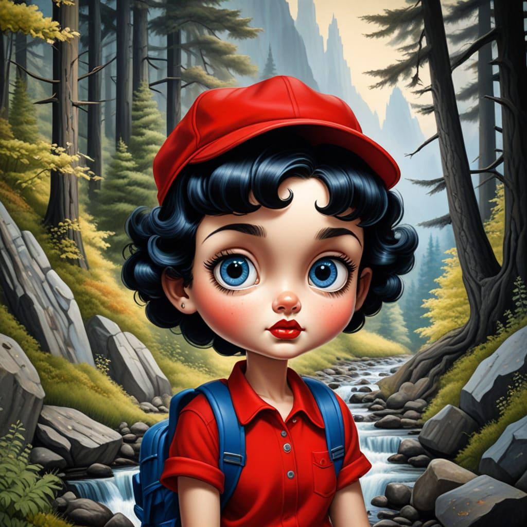 Sultry Betty Boop Hiker in Big Eyes Style