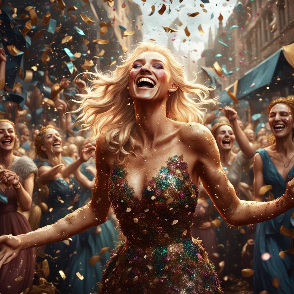 Blonde Beauty Celebrated with Confetti