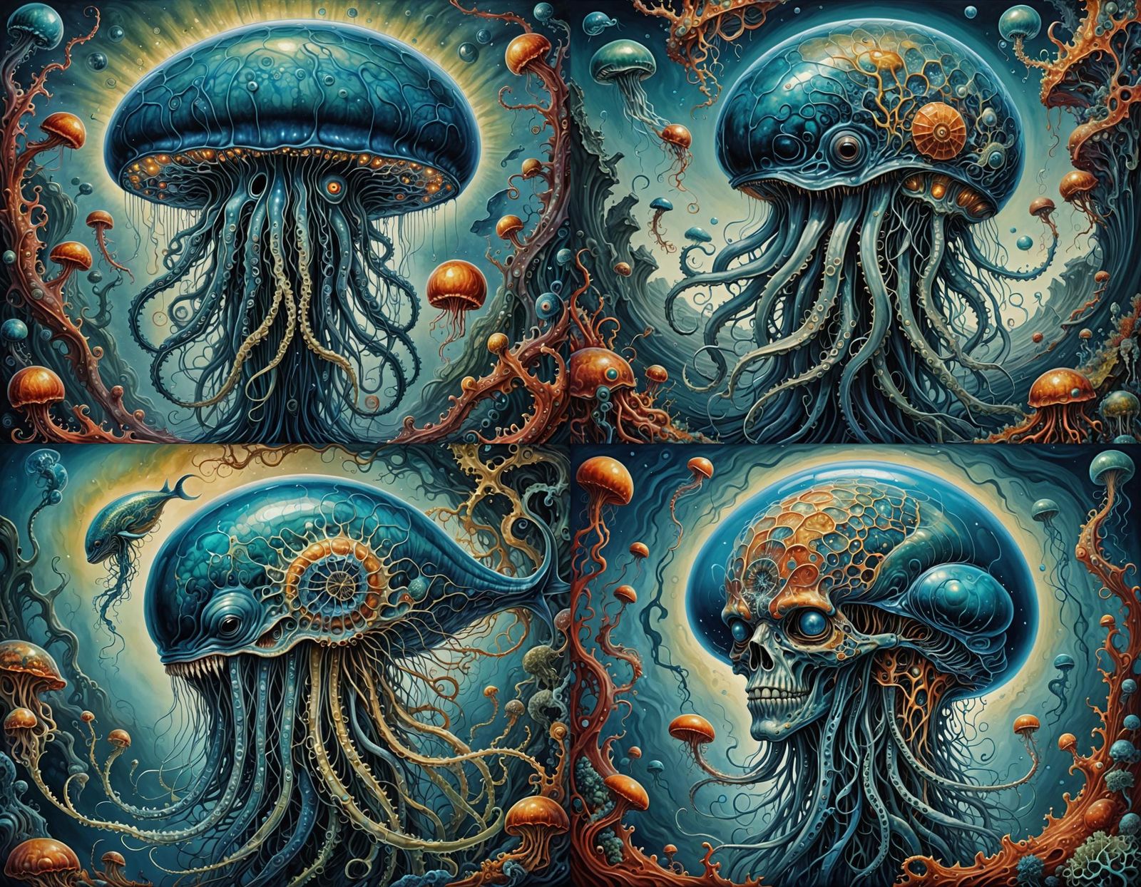 Surreal Jellyfish-Whale Hybrid in Academic Style