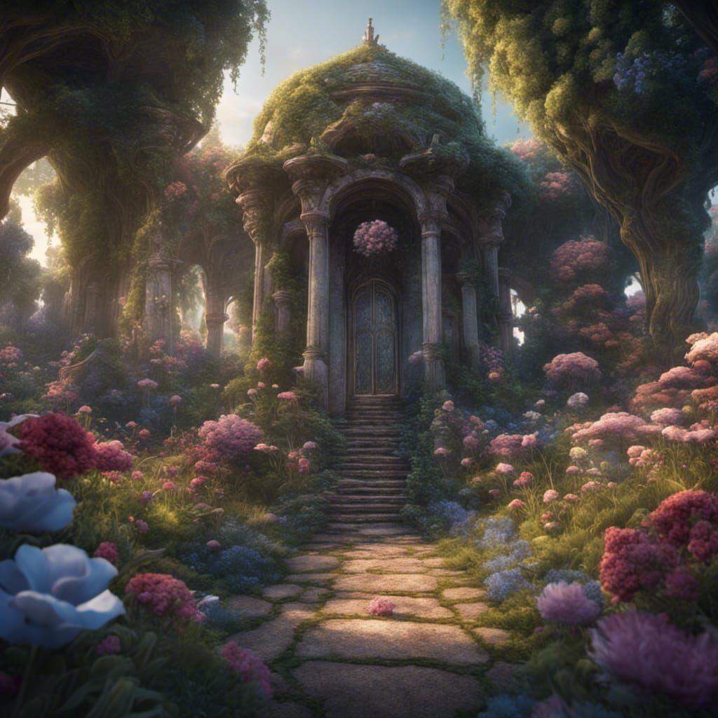 Fantastical Secret Flower Garden in Detailed Matte Painting