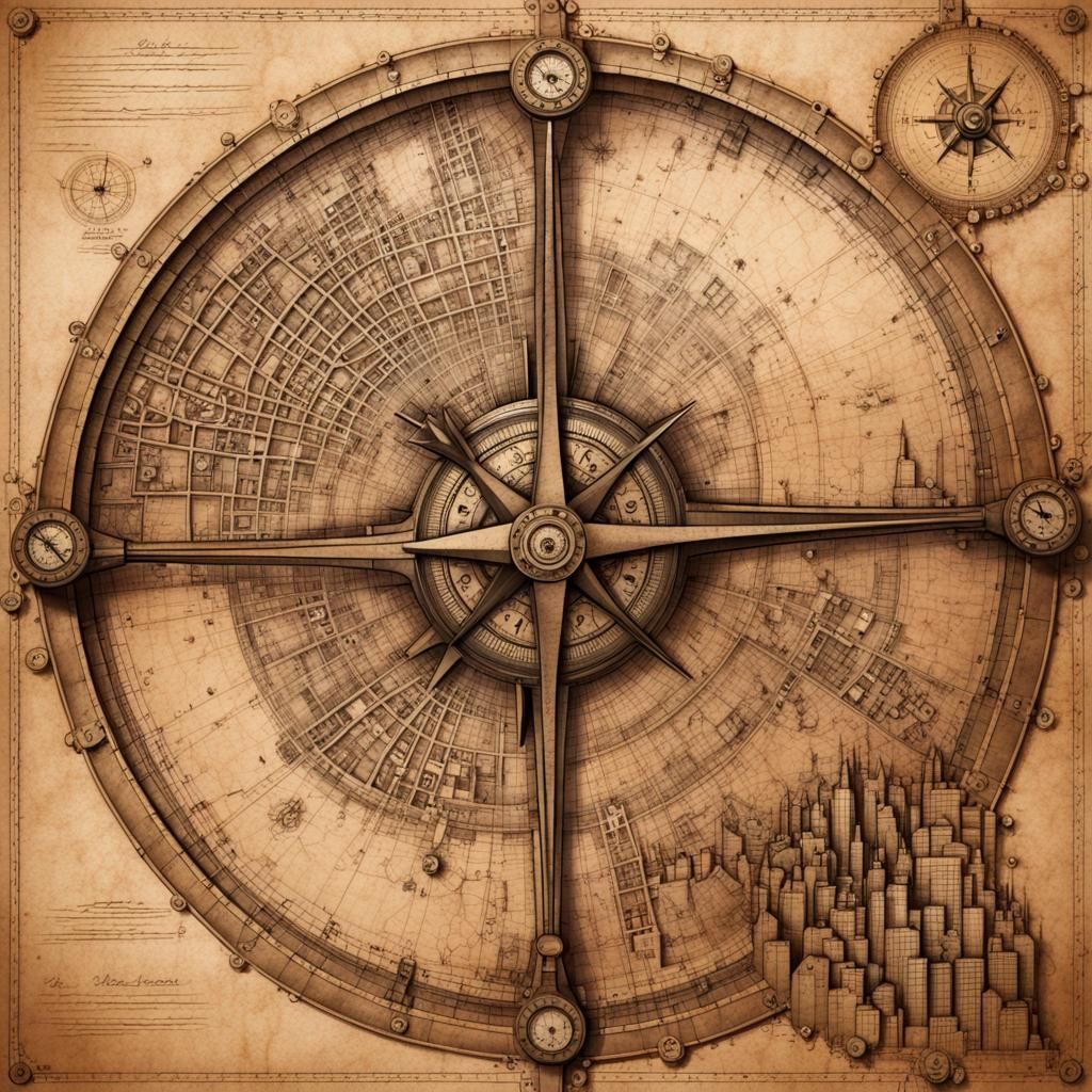 Detailed 3D Ink Map of City with Steampunk Engine