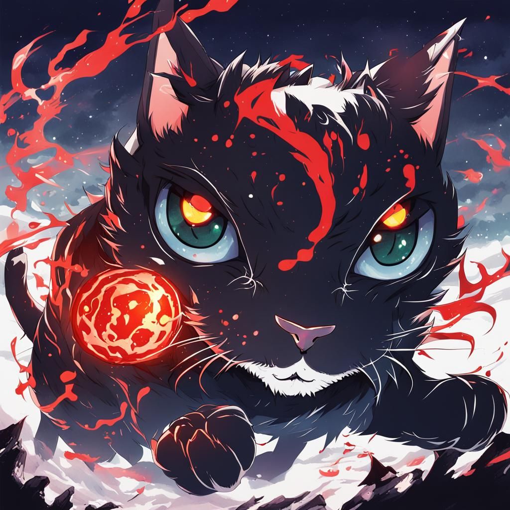 Anime-Style Demon Cat Illustration