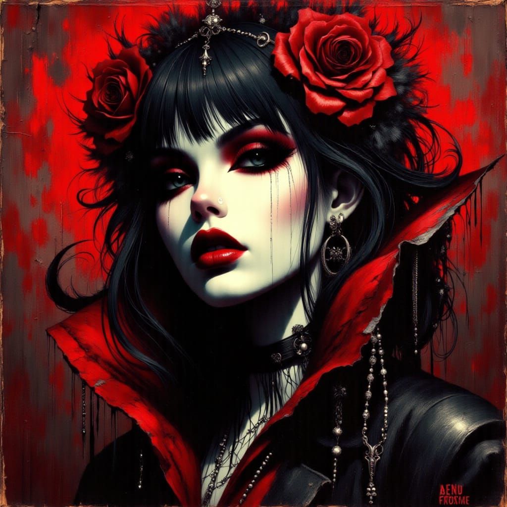 Gothic Vampire Portrait in Expressive Red and Black