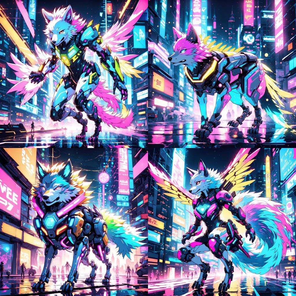 Anthropomorphic Wolf Mecha Musume in Anime Style