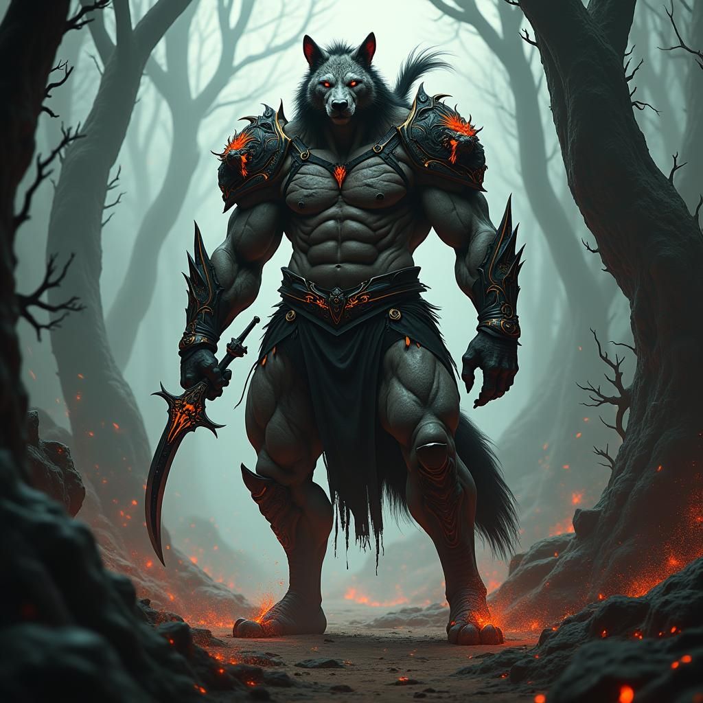 Menacing Hyena Warrior in Jungle with Lion Armor