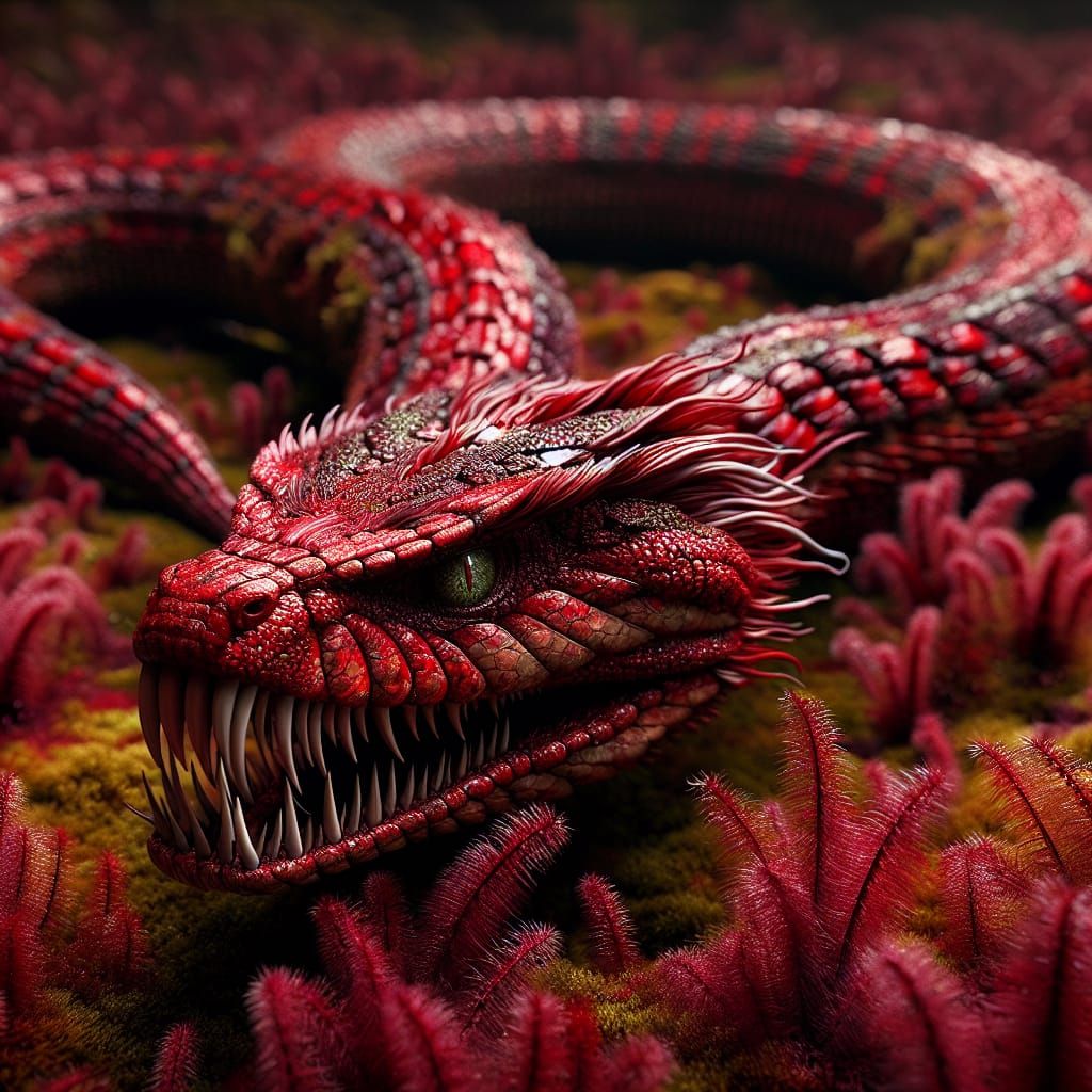 Crimson Serpent Camouflaged in Vireloch Swamp