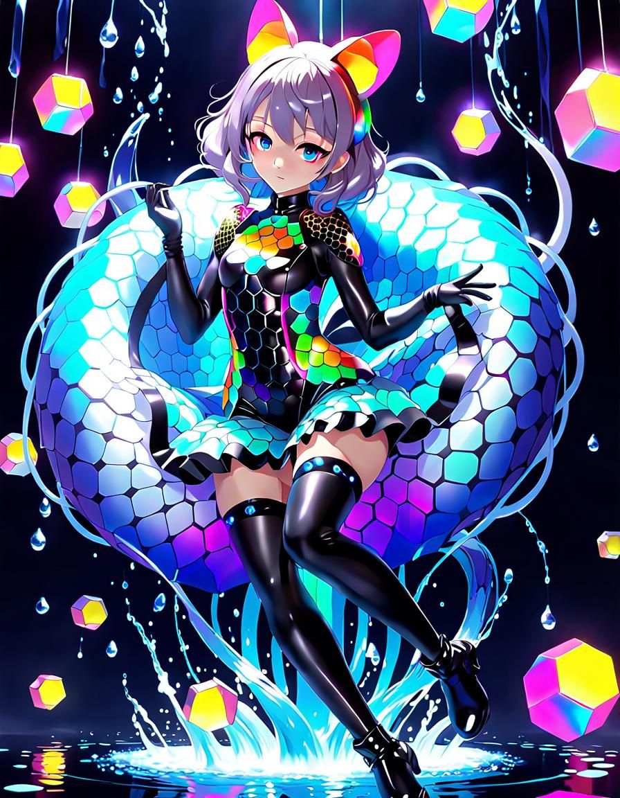 Rainbow Honeycomb Latex Catsuit in Neon Light