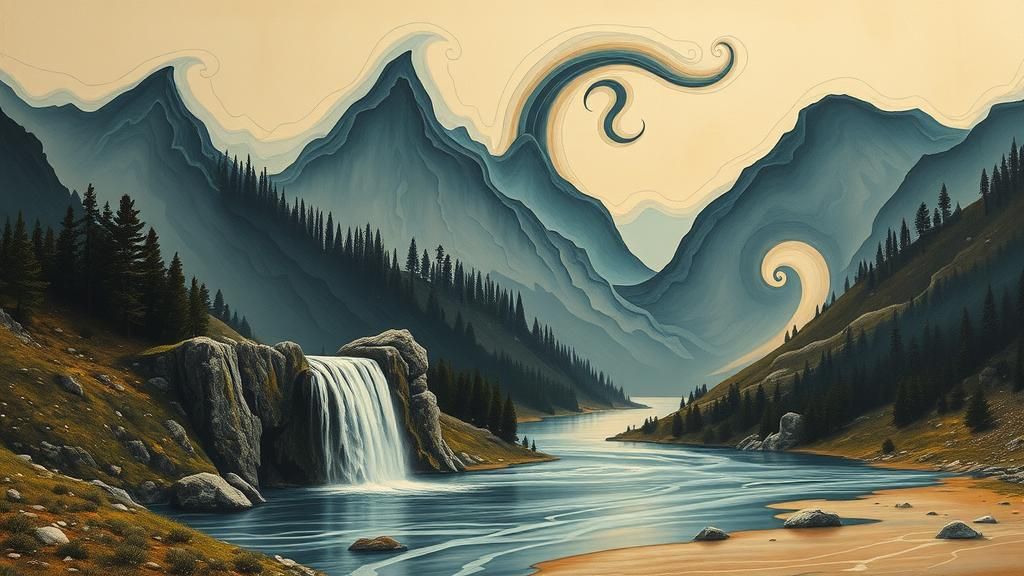 Surreal Autumn Mountain River Landscape with Waterfall