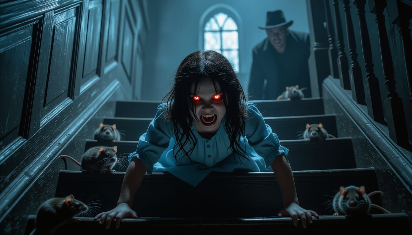 Creepy Possessed Child in Dusty Castle Mansion