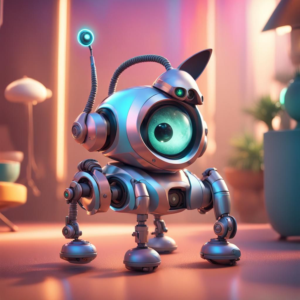 Comedic Robot Cat Concept Art in 3D
