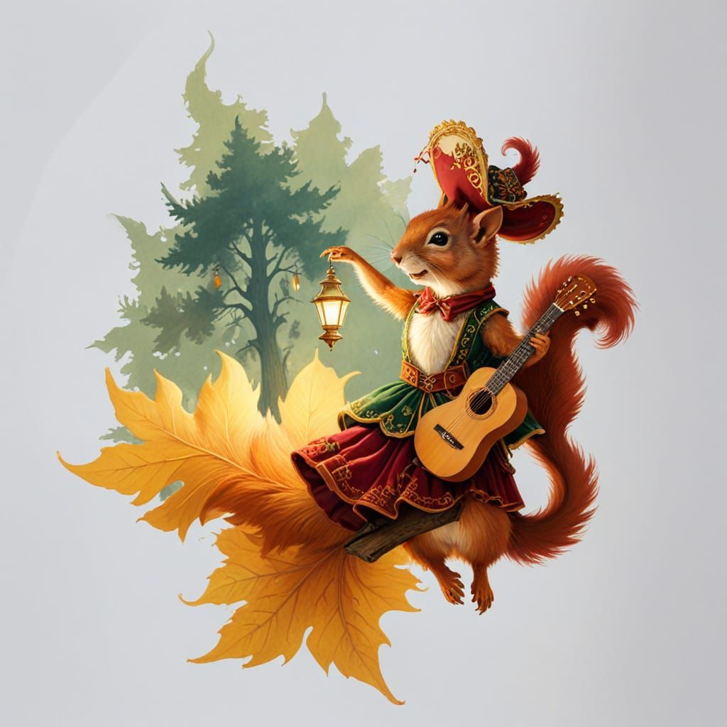 Renaissance Squirrel Bard in Forest Tavern