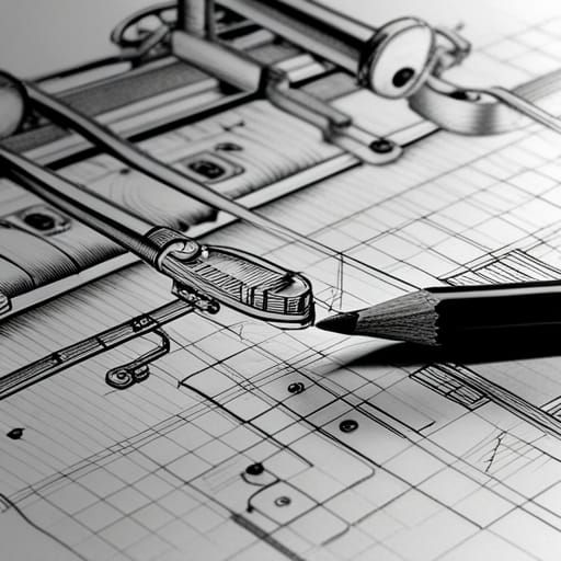 pencil only lines, no shading . technical drawing, highly de...