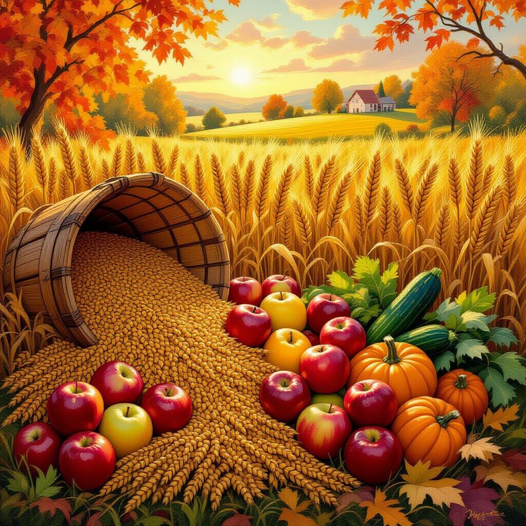 Bountiful Autumn Harvest Oil Painting
