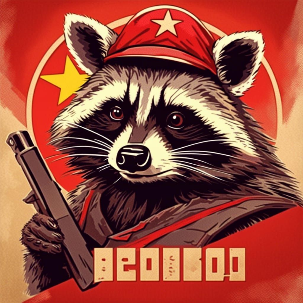 Communist Raccoon Propaganda Poster Art
