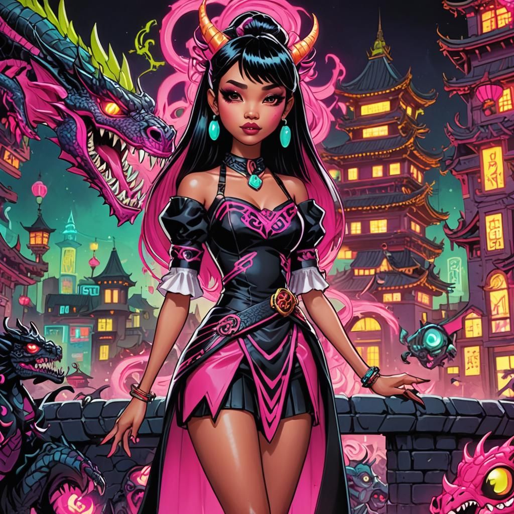 Asian Monster High Doll with Neon Dragon
